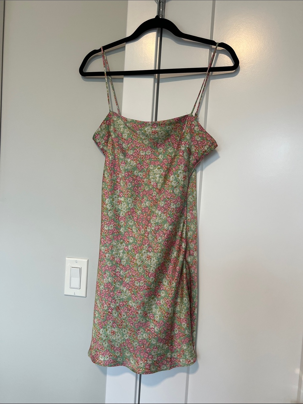 Dress Forum Pink and Green Floral Slip Mini Dress